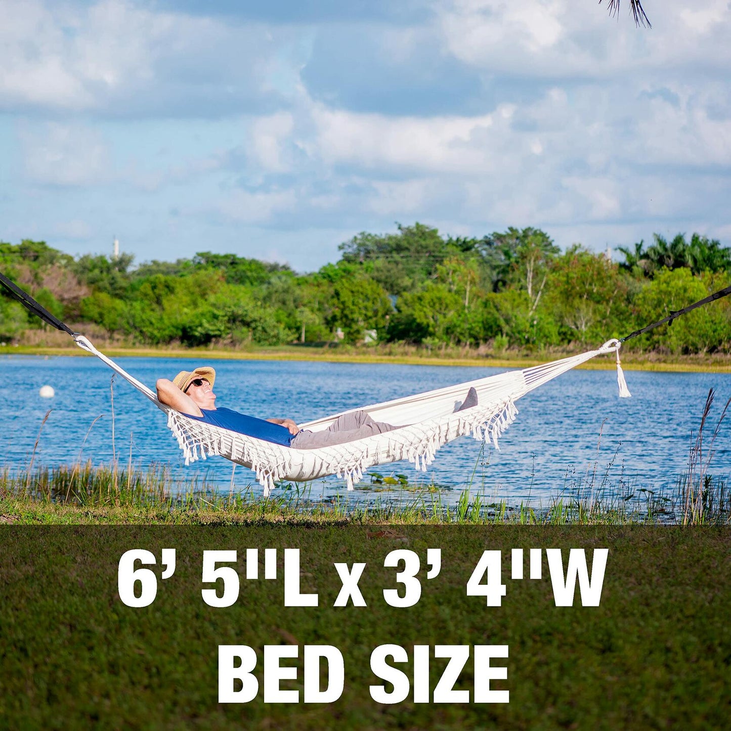 Bliss Hammocks 40 Wide Brazilian Style Hammock in a Bag with Decorative Fringe & Hanging Hardware, 250 lb. Capacity