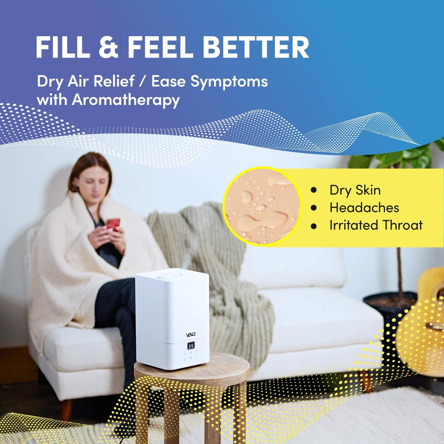 VEVA Humidifiers for Bedroom Large Room 4.5L, Cool Mist Water Vaporizer