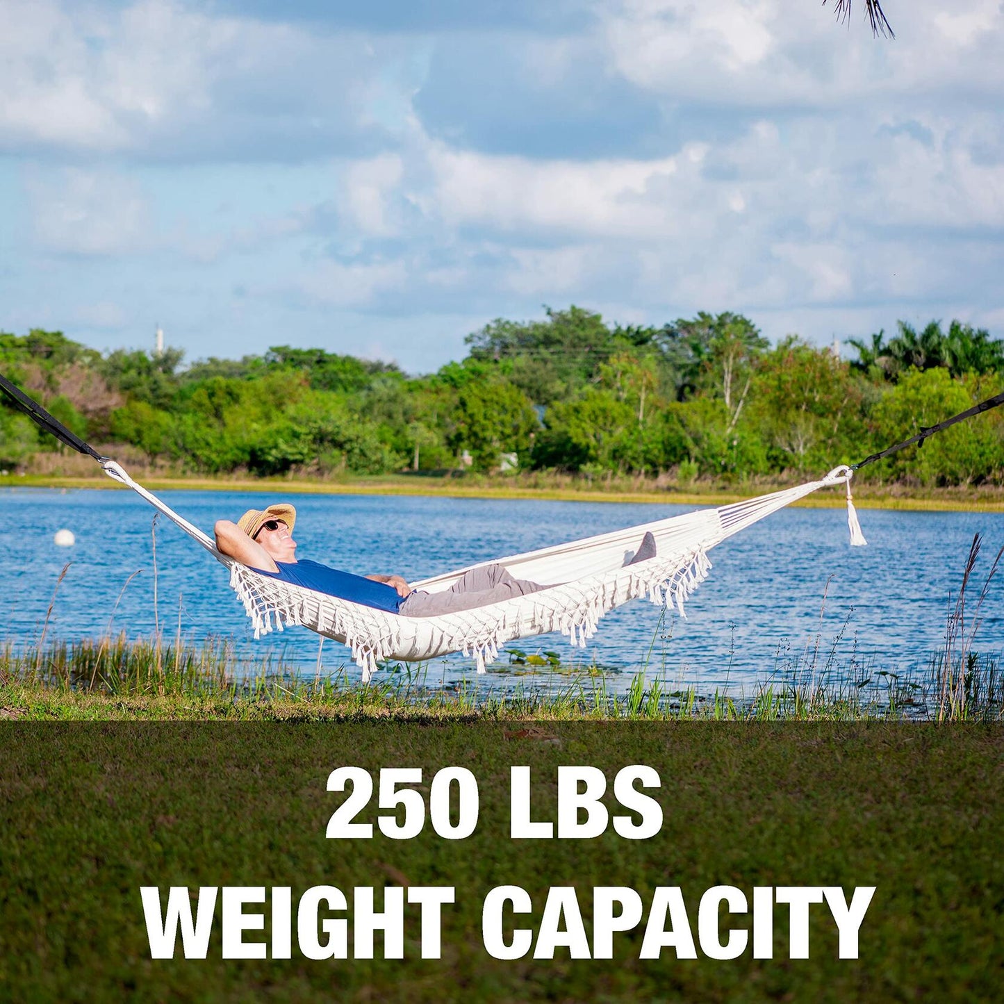 Bliss Hammocks 40 Wide Brazilian Style Hammock in a Bag with Decorative Fringe & Hanging Hardware, 250 lb. Capacity