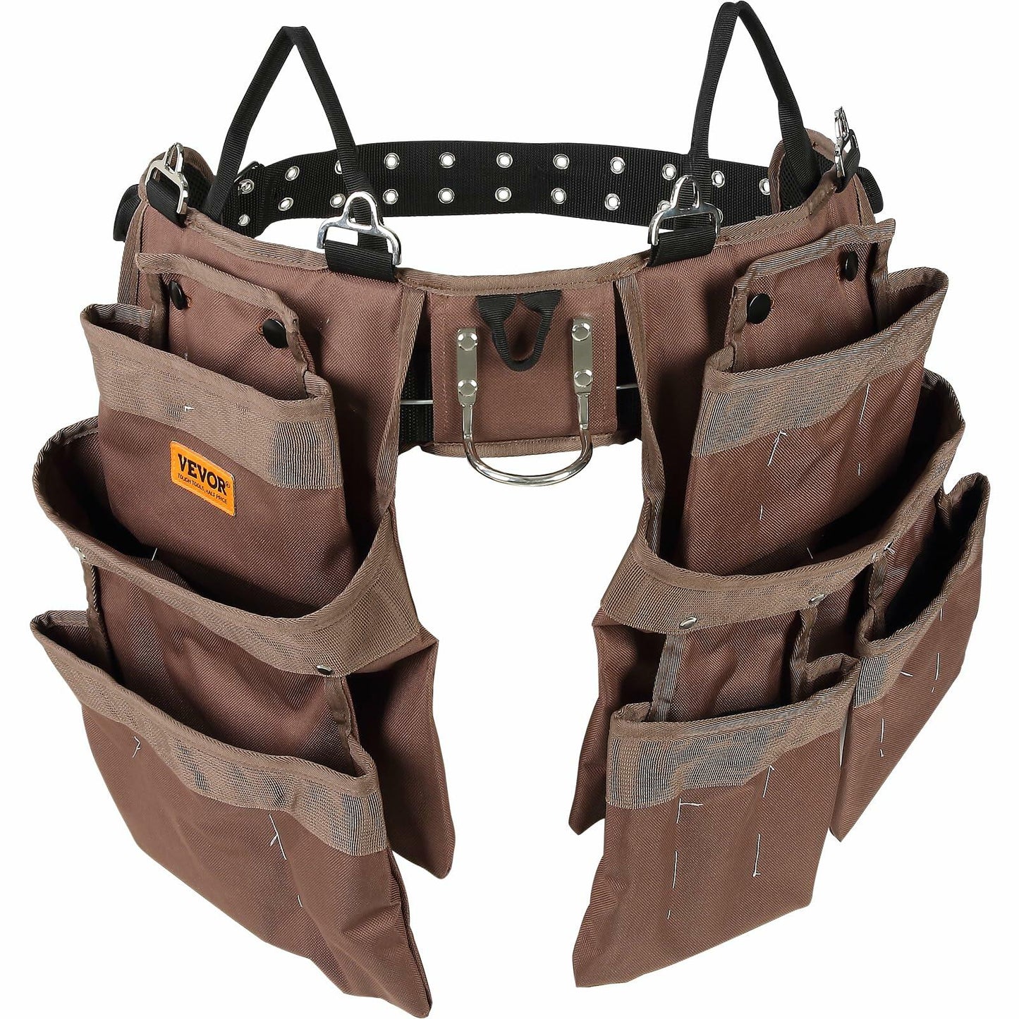VEVOR Tool Belt, 19 Pockets, Adjusts from 32 Inches to 54 Inches, Polyester Heavy Duty Tool Pouch Bag, Detachable Tool Bag for Electrician, Carpenter, Handyman, Woodworker, Construction, Framer, Brown