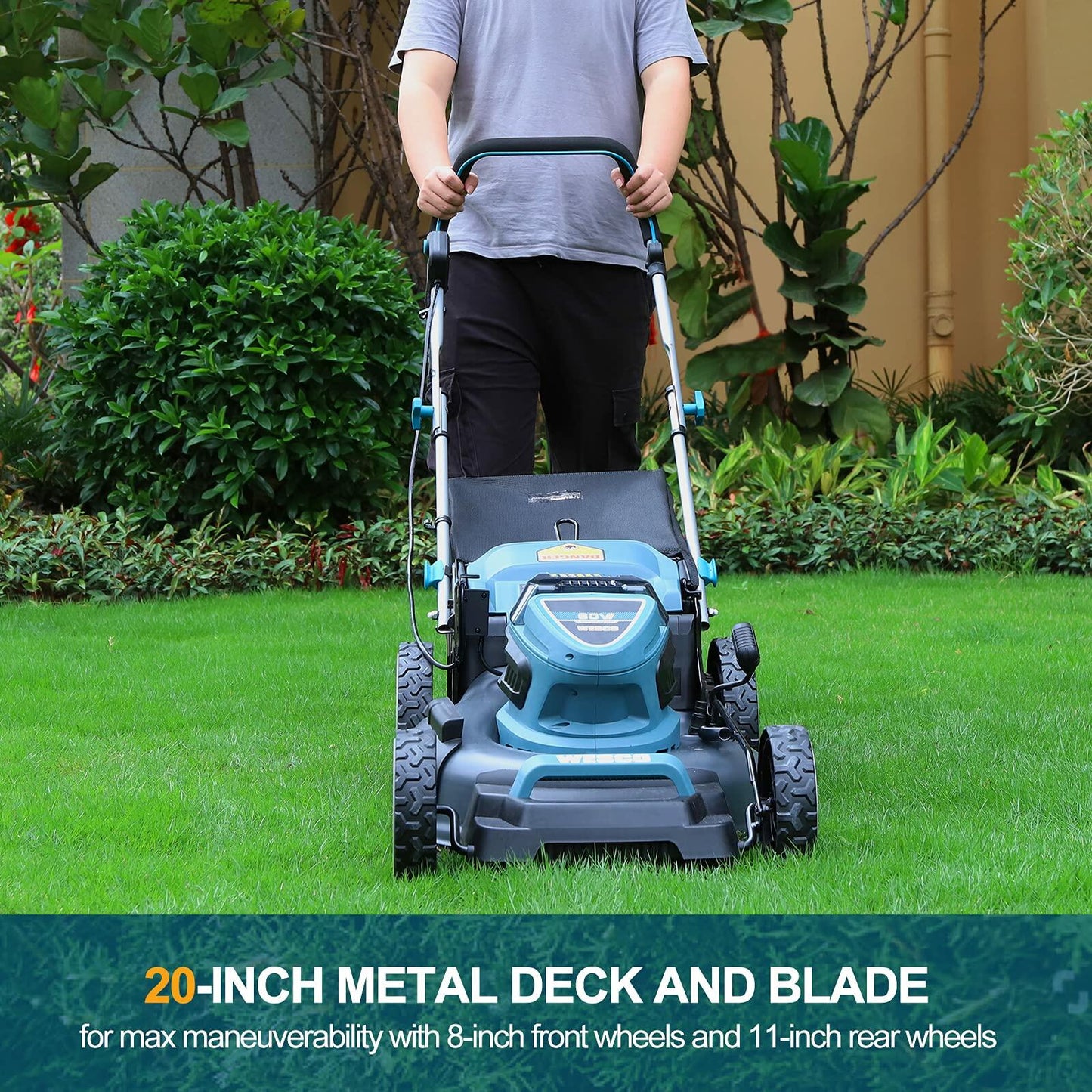 WESCO 60V 20-inch Battery Powered Push 3-in-1 Function, 7 Cutting Heights Walk-Behind Mower