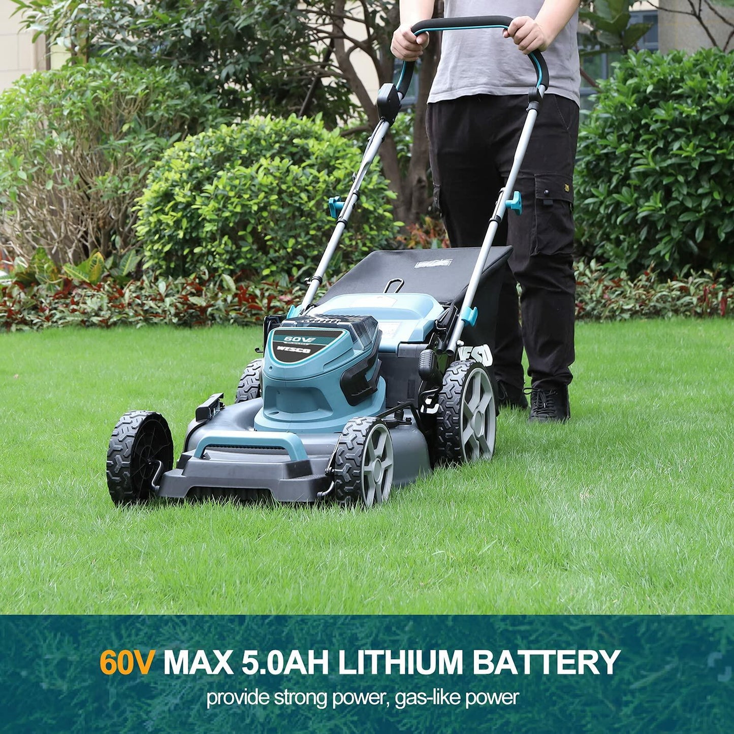 WESCO 60V 20-inch Battery Powered Push 3-in-1 Function, 7 Cutting Heights Walk-Behind Mower