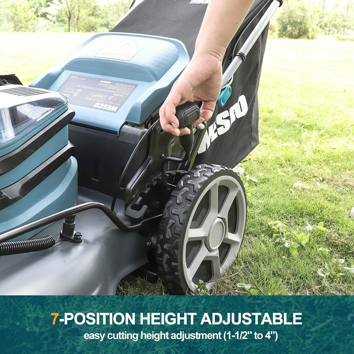 WESCO 60V 20-inch Battery Powered Push 3-in-1 Function, 7 Cutting Heights Walk-Behind Mower