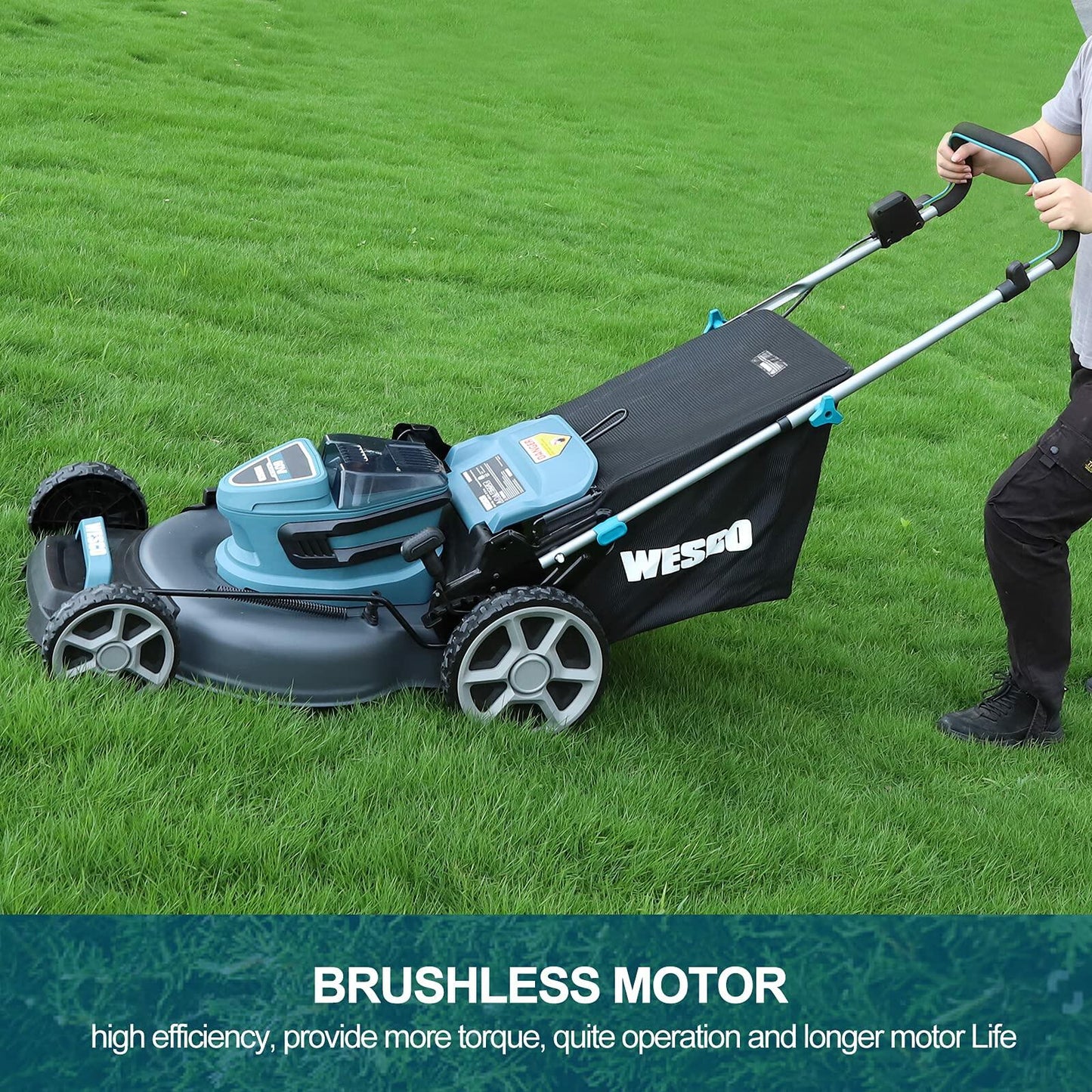 WESCO 60V 20-inch Battery Powered Push 3-in-1 Function, 7 Cutting Heights Walk-Behind Mower