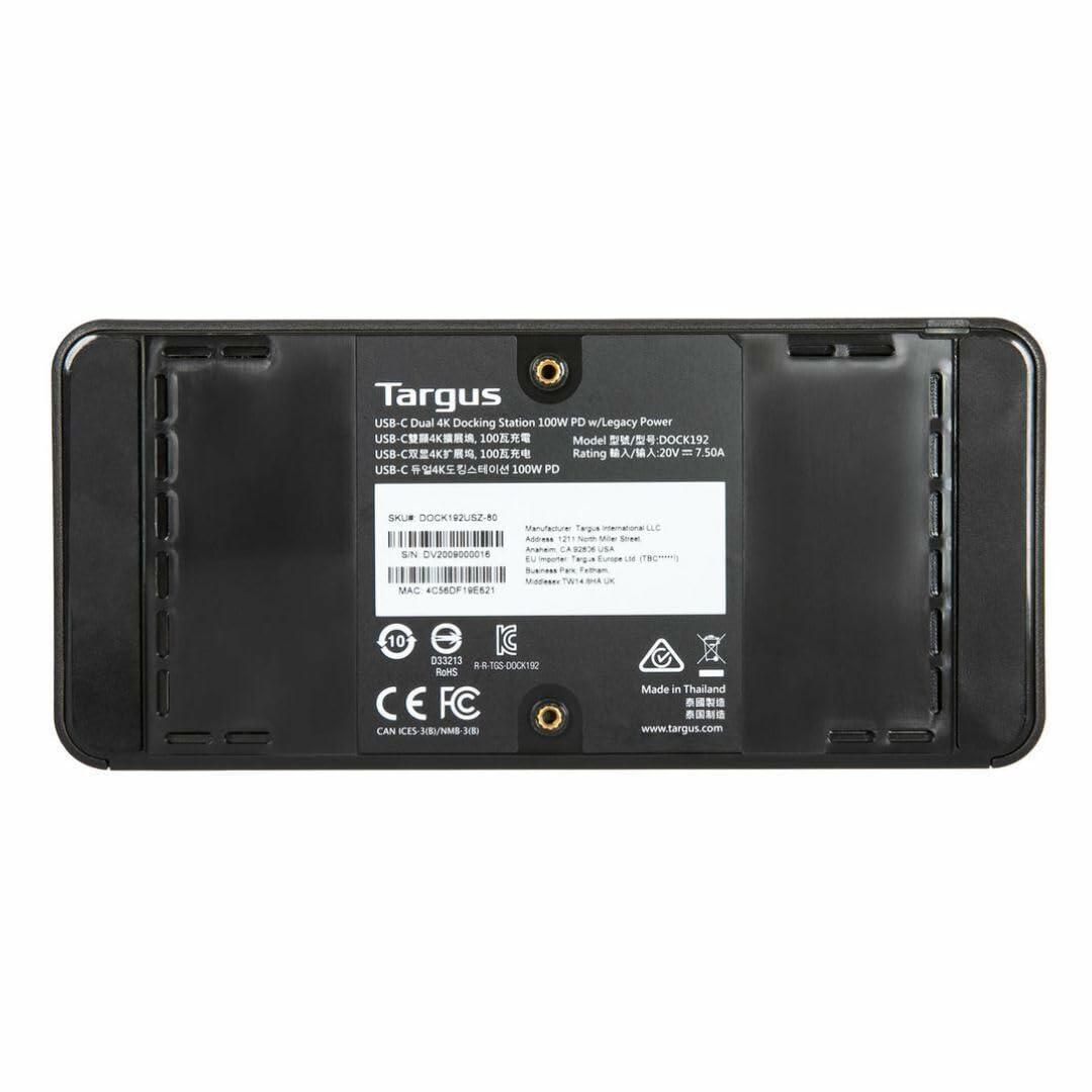 Targus USB-C Dual Monitor 4K HDMI Docking Station with 100W Power Delivery (DOCK182GLZ-40) DOCK182-A1, Black