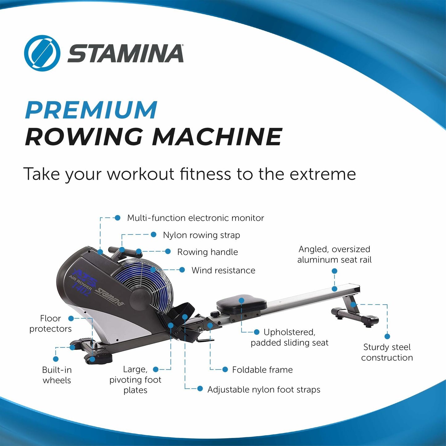 Stamina Products 1402 ATS Multi Function Air Resistance Rowing Machine, 250 lb. Weight Limit
