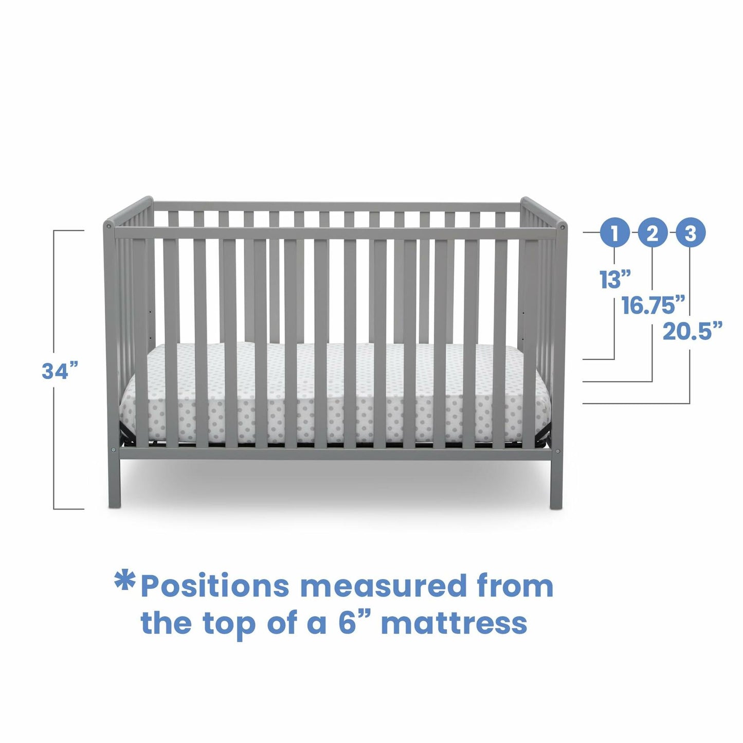 Delta Children Heartland 4-in-1 Convertible Crib - Greenguard Gold Certified, Grey 4-in-1 Crib Grey