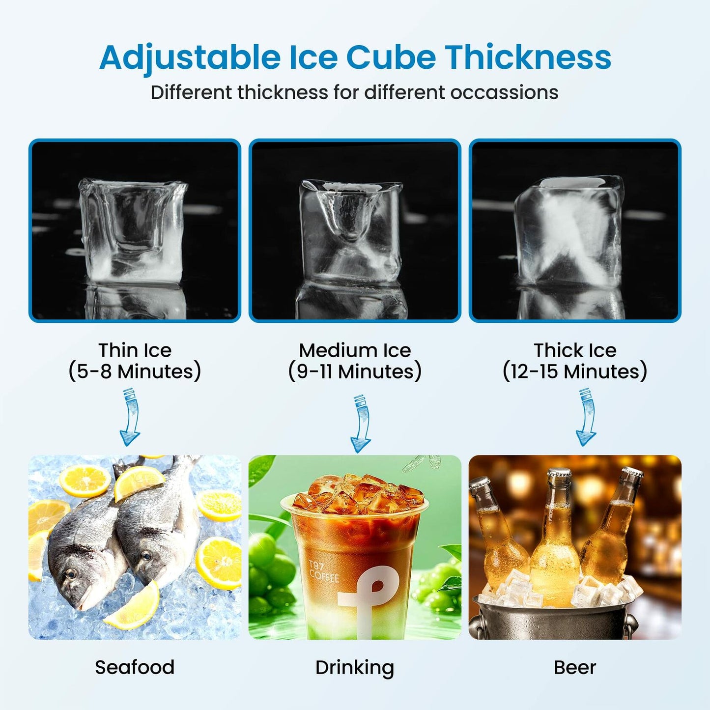 Aconee 150LBS/24H Commercial Ice Maker, Ice Maker Machine with 33LBS Storage Capacity, Stainless Steel Ice Machine for Undercounter or Freestanding, Self-Cleaning, 66 Ice Cubes Ready in 5-15Mins