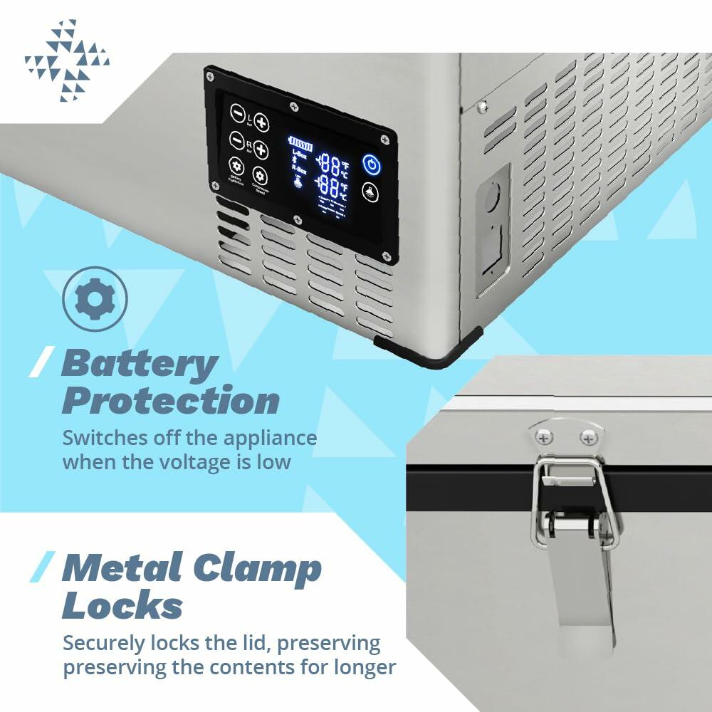 Bluefin Active Arktec Duo 80L | Portable Travel Fridge | Advanced Cooling & Freezing Technology | Energy Efficient Charging | Dual Storage Compartments | Smartphone App Control | LCD | AC & DC