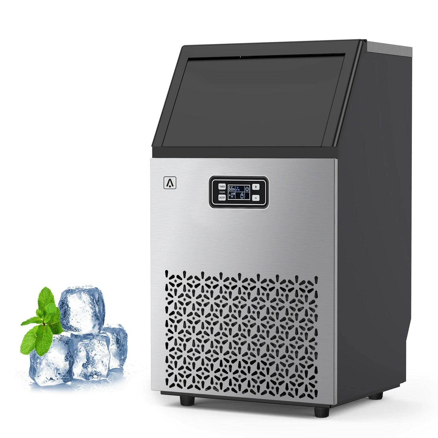 Aconee 150LBS/24H Commercial Ice Maker, Ice Maker Machine with 33LBS Storage Capacity, Stainless Steel Ice Machine for Undercounter or Freestanding, Self-Cleaning, 66 Ice Cubes Ready in 5-15Mins