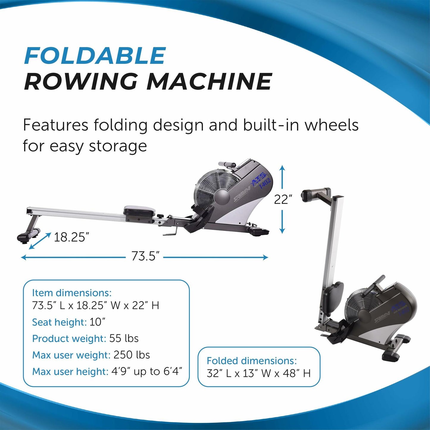 Stamina Products 1402 ATS Multi Function Air Resistance Rowing Machine, 250 lb. Weight Limit