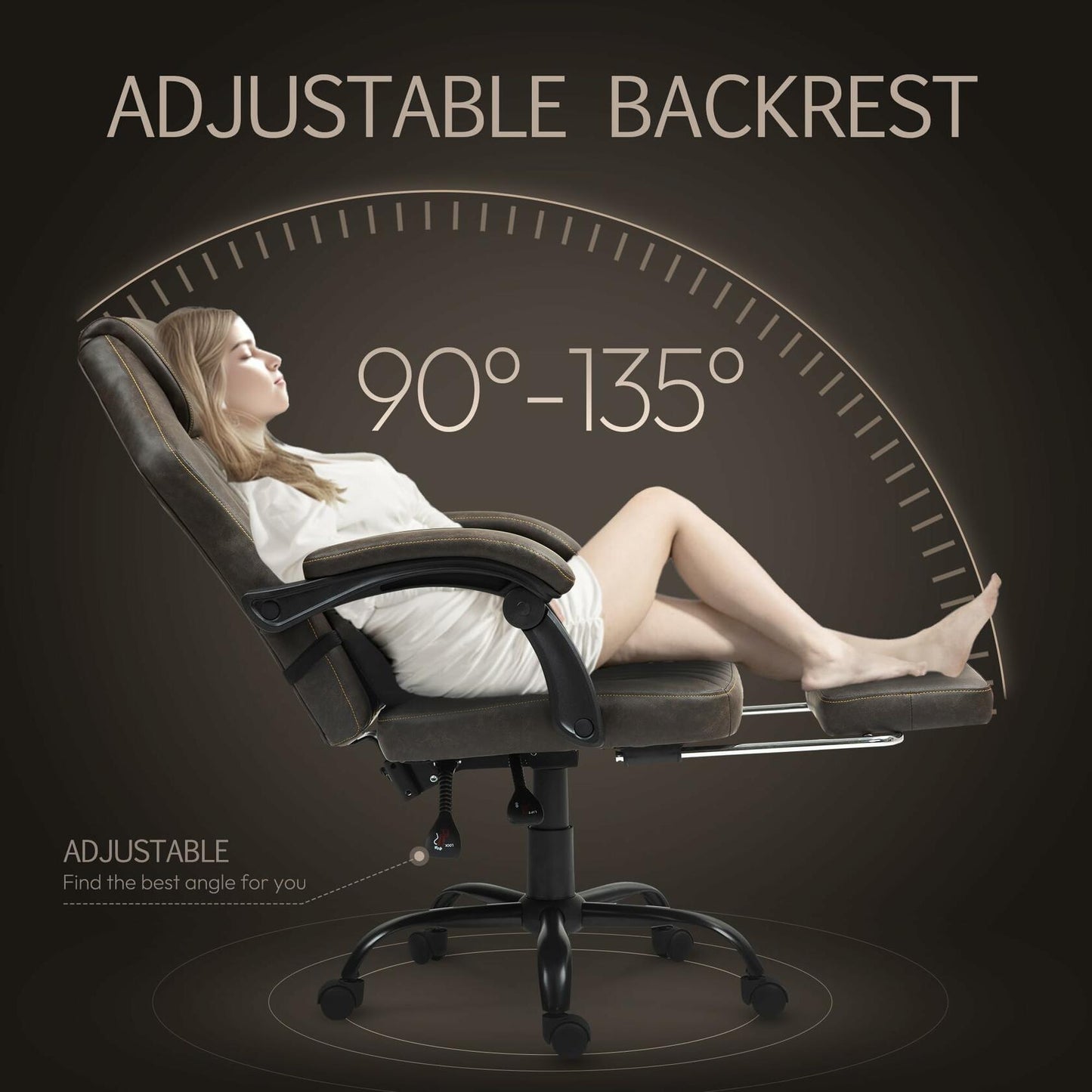 Vigosit High-Back Gaming Chair – Adjustable Ergonomic Computer Chair with Vintage Leather, Lumbar Massage Function & Pull-Out Footrest for Home & Office (Basic Brown)