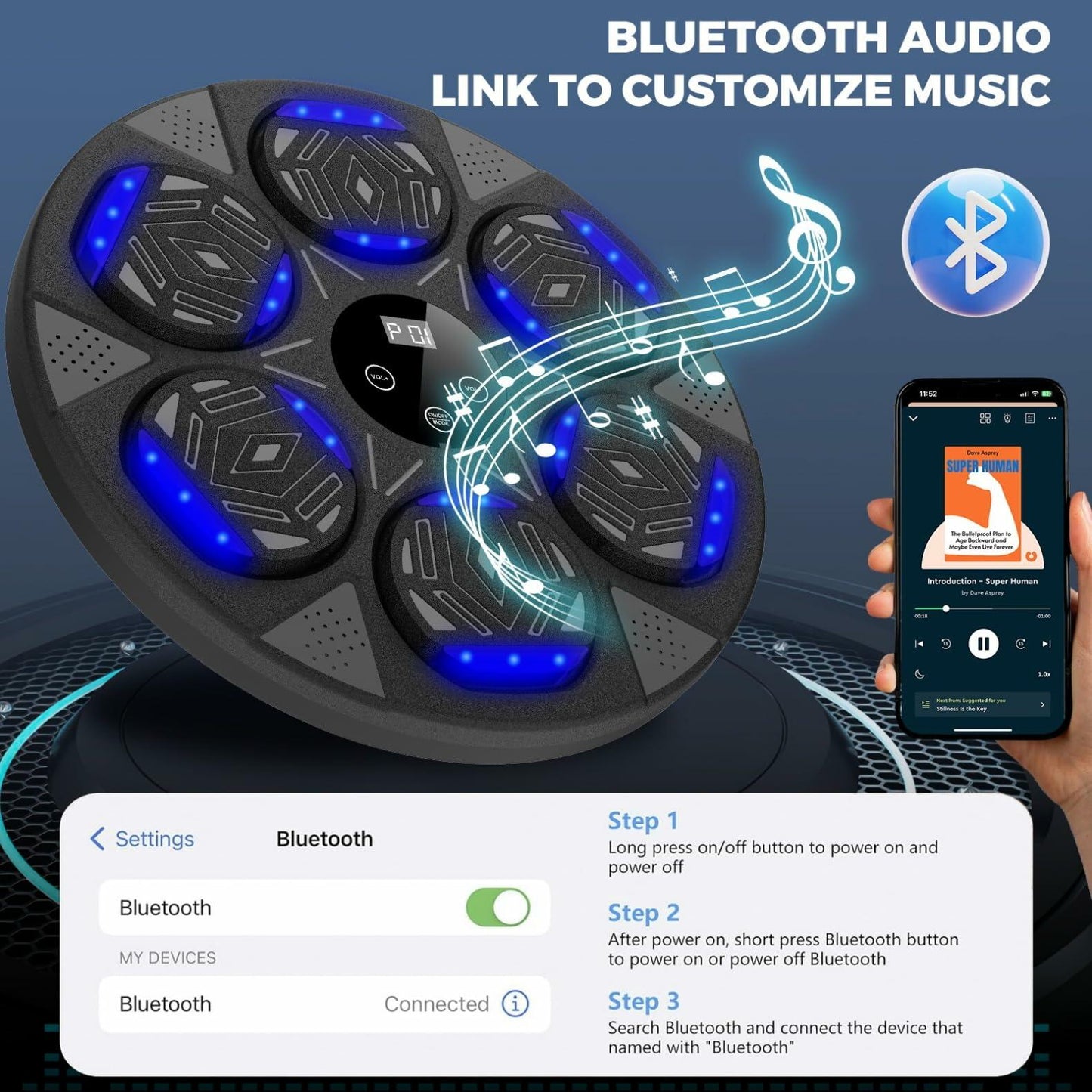 LOLBOX Music Boxing Machine, Boxing Wall Mount Machine for Kids Adult, Bluetooth Smart Boxing Traineing Machine with Boxing Gloves, Boxing Workout Equipment Target for Home, Office, Gym (Upgrade)