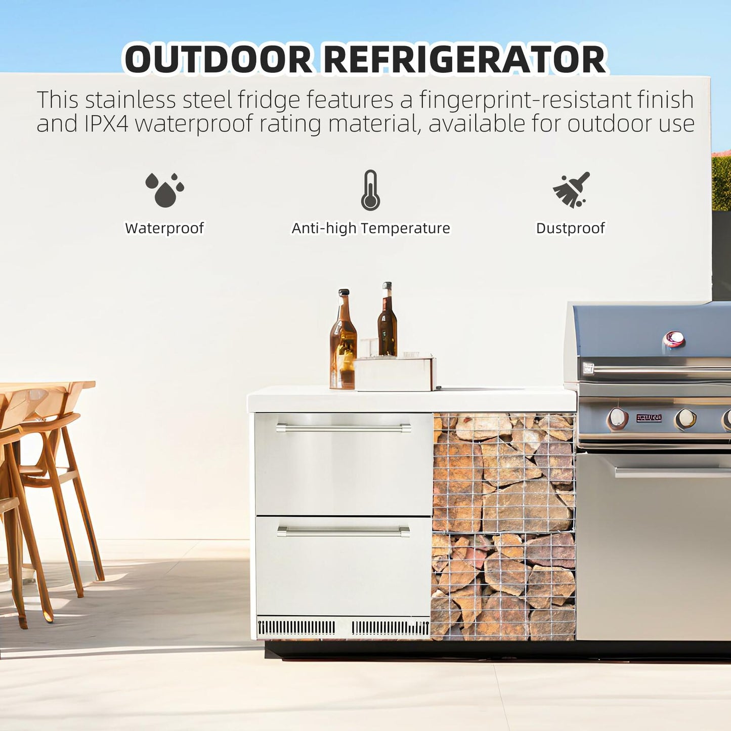 CuisinAid 24 inch Undercounter Refrigerator, 5.12 Cu.Ft Outdoor Fridge for Patio, Wine and Beverage Refrigerator, Drawer Refrigerator Under Counter Fridge Ideal for Home and Commercial