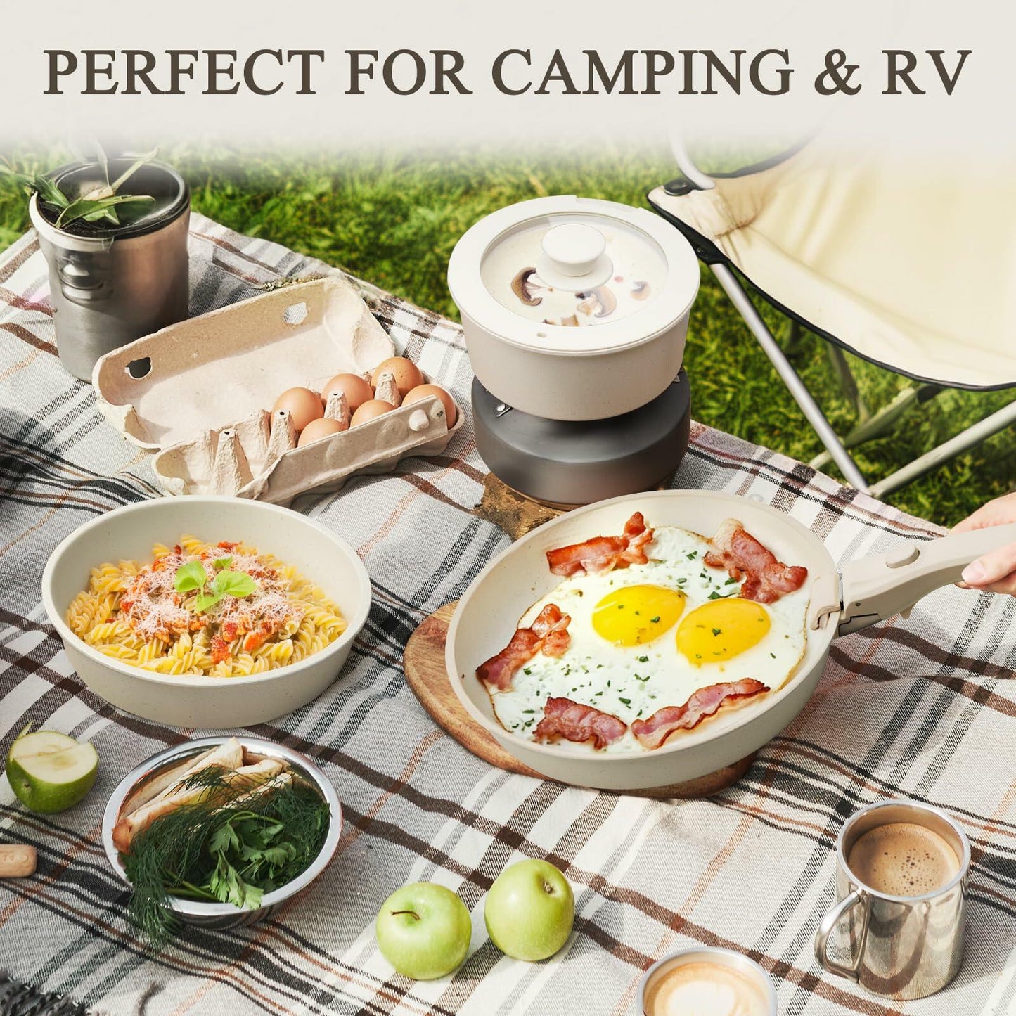 KIKCOIN 5 Pcs Pots and Pans Set Non Stick - Detachable Handle Cookware Set, Induction Nonstick Kitchen RV Cooking Set Removable Handle - Dishwasher & Oven Safe &Heat Evenly for Better Cooking