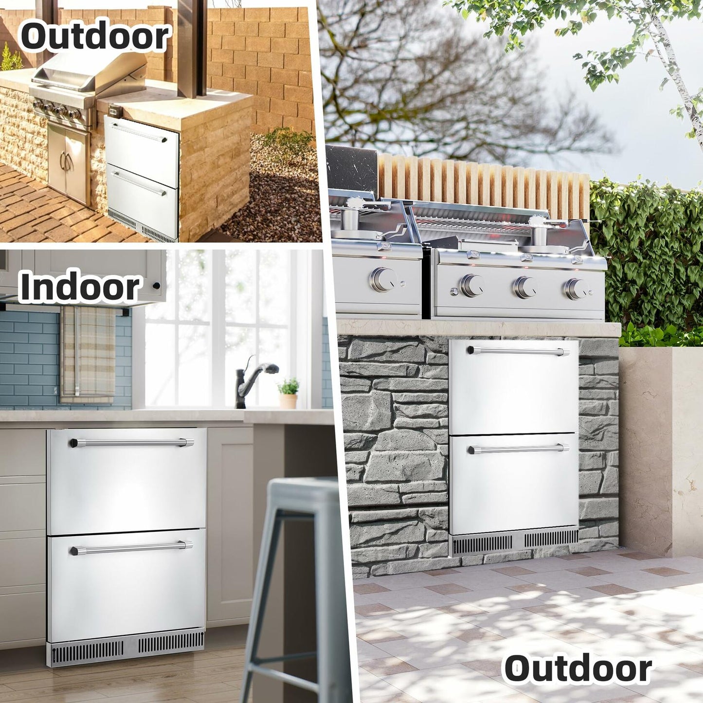 CuisinAid 24 inch Undercounter Refrigerator, 5.12 Cu.Ft Outdoor Fridge for Patio, Wine and Beverage Refrigerator, Drawer Refrigerator Under Counter Fridge Ideal for Home and Commercial