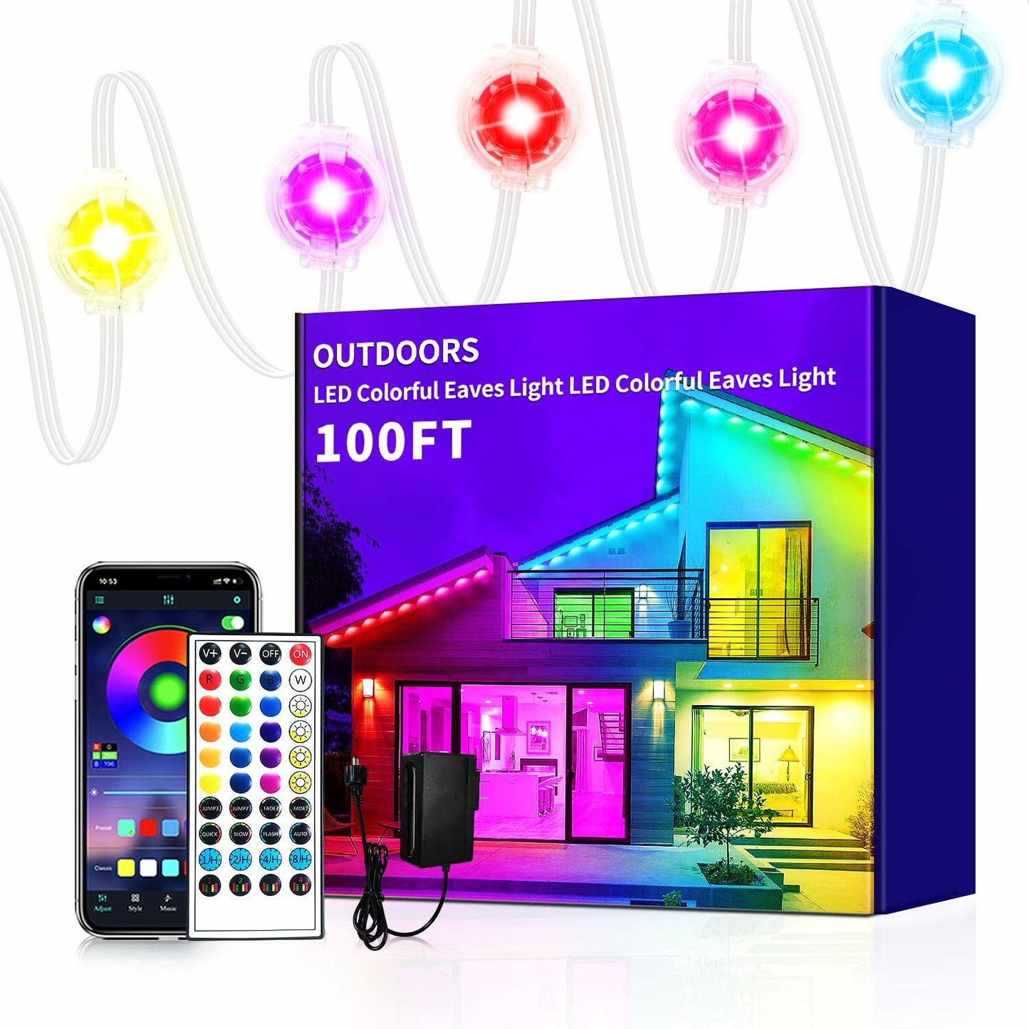 Yocrostar Permanent Outdoor Lights,100ft RGB Eave Lights with App Control Remote,IP67 Waterproof LED Lights,Music Sync Outside Lights for Christmas,Halloween,Garden,House Decorations