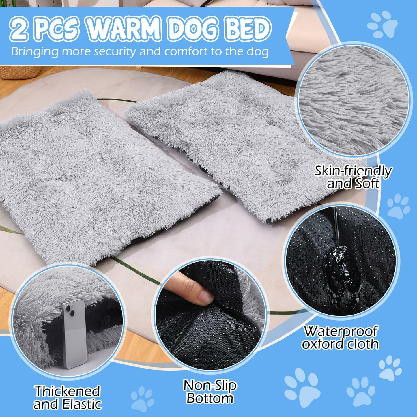 Tranqun 2 Pcs Dog Beds Dog Crate Beds with Machine Washable Anti-slip Thick Puppy Beds Plush Pet Crate Pads Ultra Soft Dog Beds for Large Dog Pet Beds Medium Small Dogs, Gray (43.3’’ x 29.5’’ x 4.7’’)