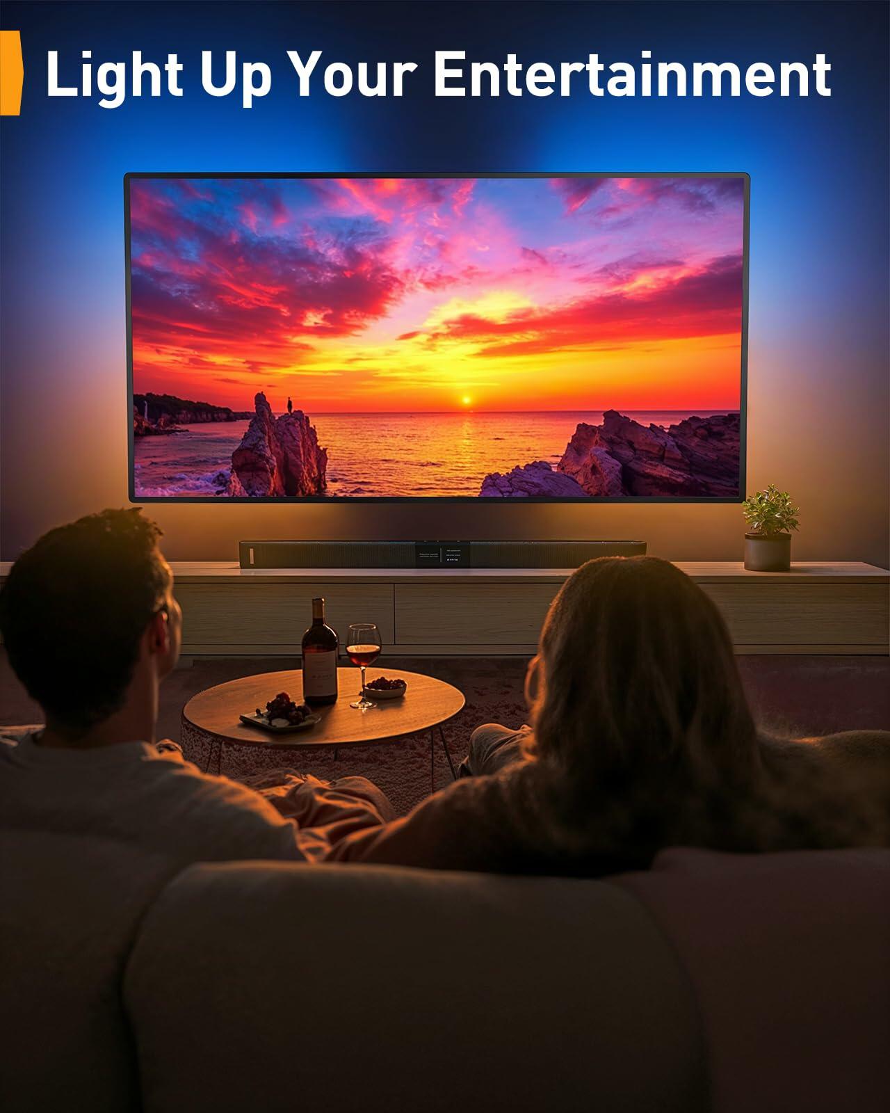Perlegear Pre-Assembled TV Wall Mount with LED Lights for 26-65 inch TVs up to 99 lbs, Swivel, Extension, Tilt, TV Backlights with Music Sync, Fits 16”/12” Wood Studs, Max VESA 400x400mm, PGMF20