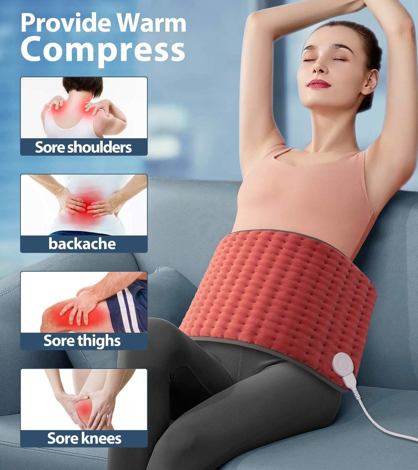 VALGELUIK Heating pad for Back, Neck, Shoulder, Cramps and Leg Pain Relief, Heat Pads Christmas Gifts for Women, Men, Mom, Dad, Auto-Off,Machine Washable,Moist Dry Heat Options,Extra Large 12"x24"