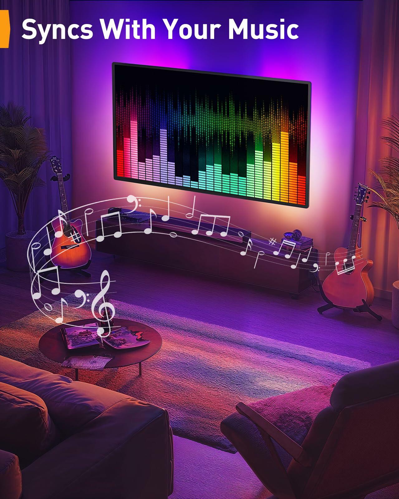 Perlegear Pre-Assembled TV Wall Mount with LED Lights for 26-65 inch TVs up to 99 lbs, Swivel, Extension, Tilt, TV Backlights with Music Sync, Fits 16”/12” Wood Studs, Max VESA 400x400mm, PGMF20