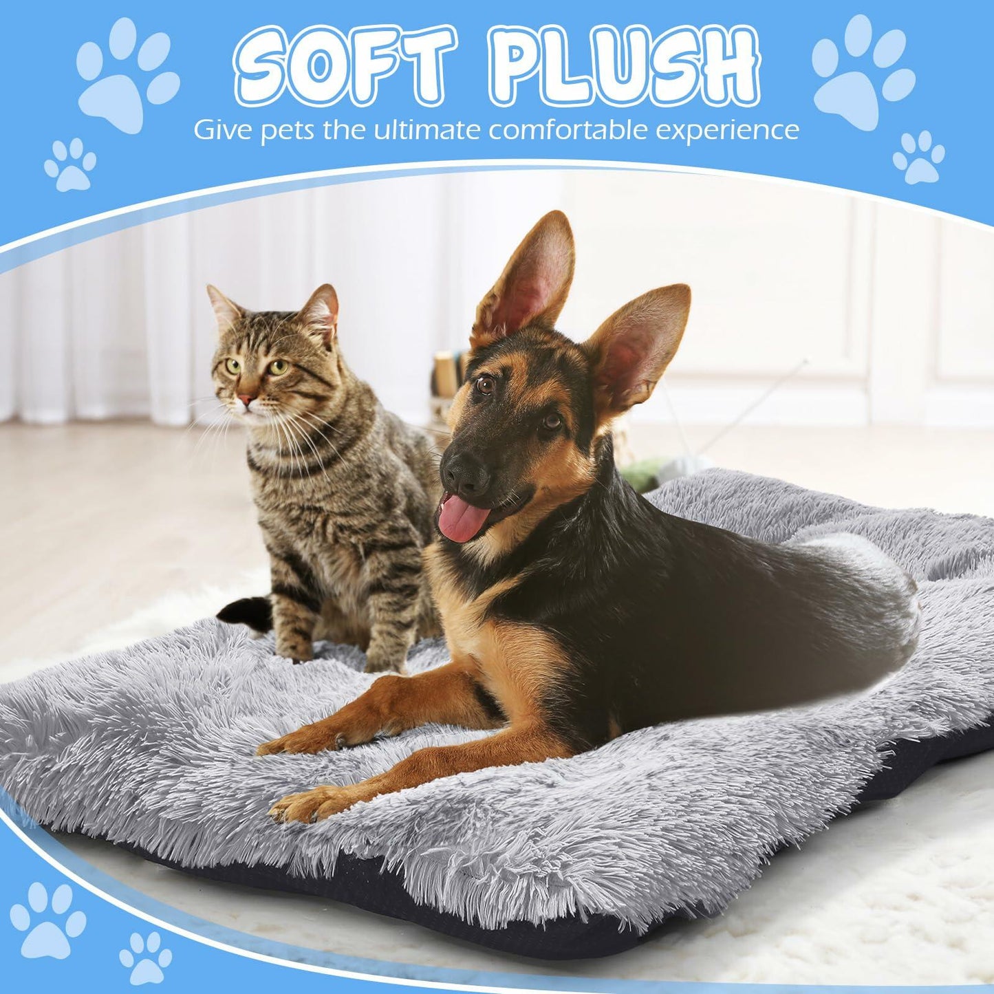 Tranqun 2 Pcs Dog Beds Dog Crate Beds with Machine Washable Anti-slip Thick Puppy Beds Plush Pet Crate Pads Ultra Soft Dog Beds for Large Dog Pet Beds Medium Small Dogs, Gray (43.3’’ x 29.5’’ x 4.7’’)