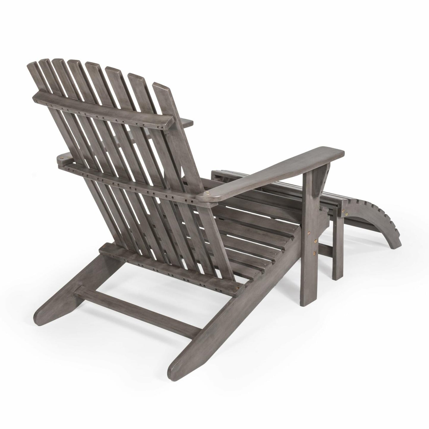 Saranac 2-Piece Traditional Rustic Acacia Wood Adirondack Chair with Detachable Ottoman, Gray Wash
