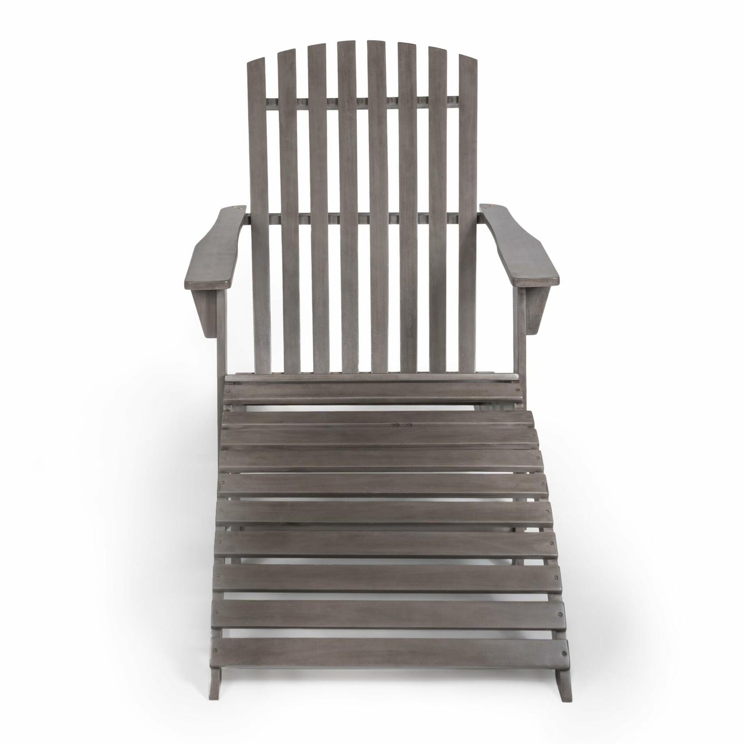 Saranac 2-Piece Traditional Rustic Acacia Wood Adirondack Chair with Detachable Ottoman, Gray Wash