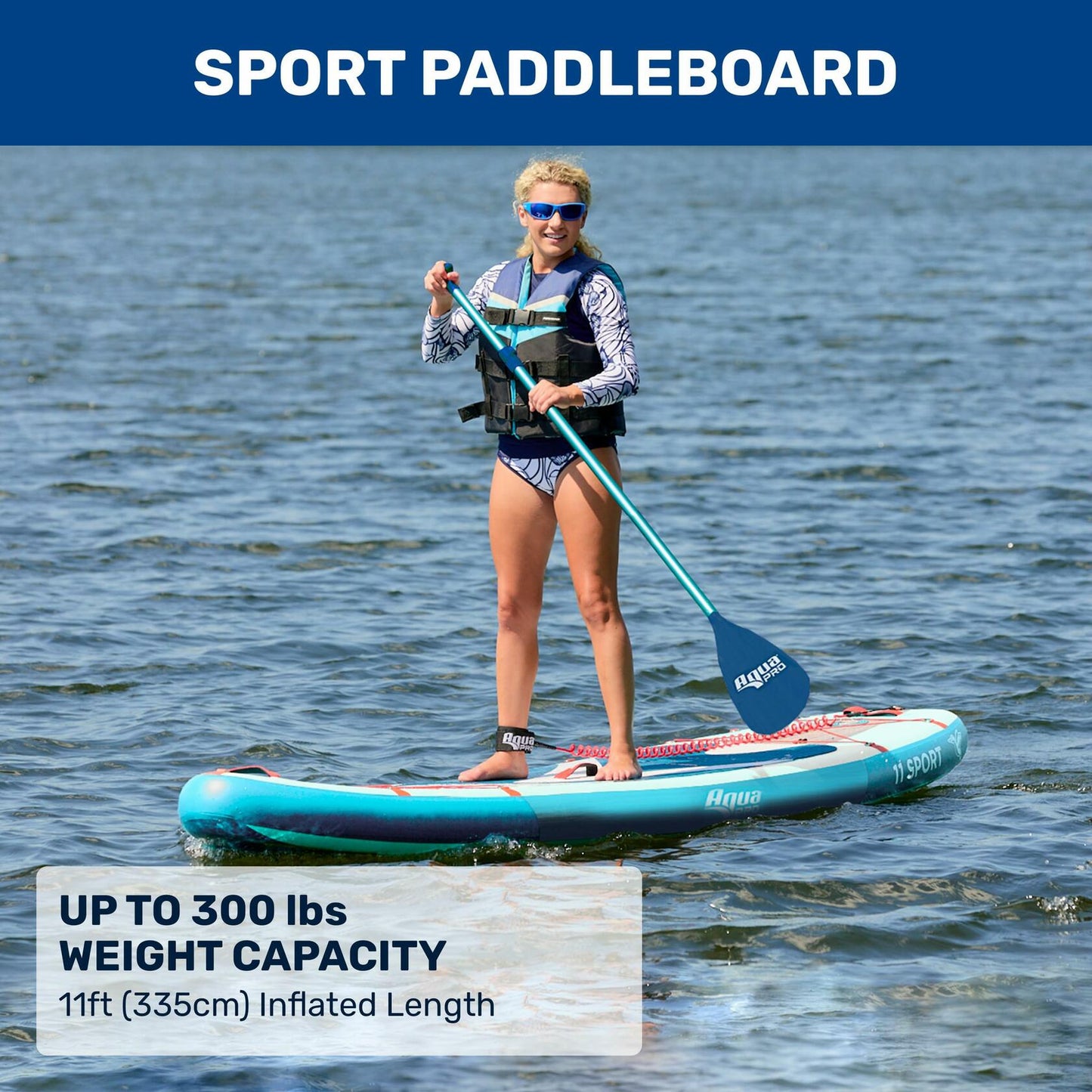 Aqua PRO Halcyon Sport 11' x 6" x 33" Inflatable Stand-Up Paddleboard iSUP, Standard Design with Non-Slip EVA Deck, Includes Paddle, Ankle Leash, Pump and Carry/Storage Bag