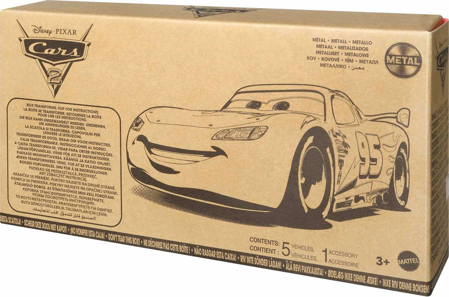 Disney Pixar Cars 2 Vehicle Set of 5 Collectible Character Toy Cars with Die-Cast Tool Cart