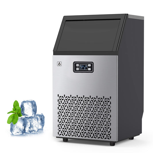 Aconee 150LBS/24H Commercial Ice Maker, Ice Maker Machine with 33LBS Storage Capacity, Stainless Steel Ice Machine for Undercounter or Freestanding, Self-Cleaning, 66 Ice Cubes Ready in 5-15Mins