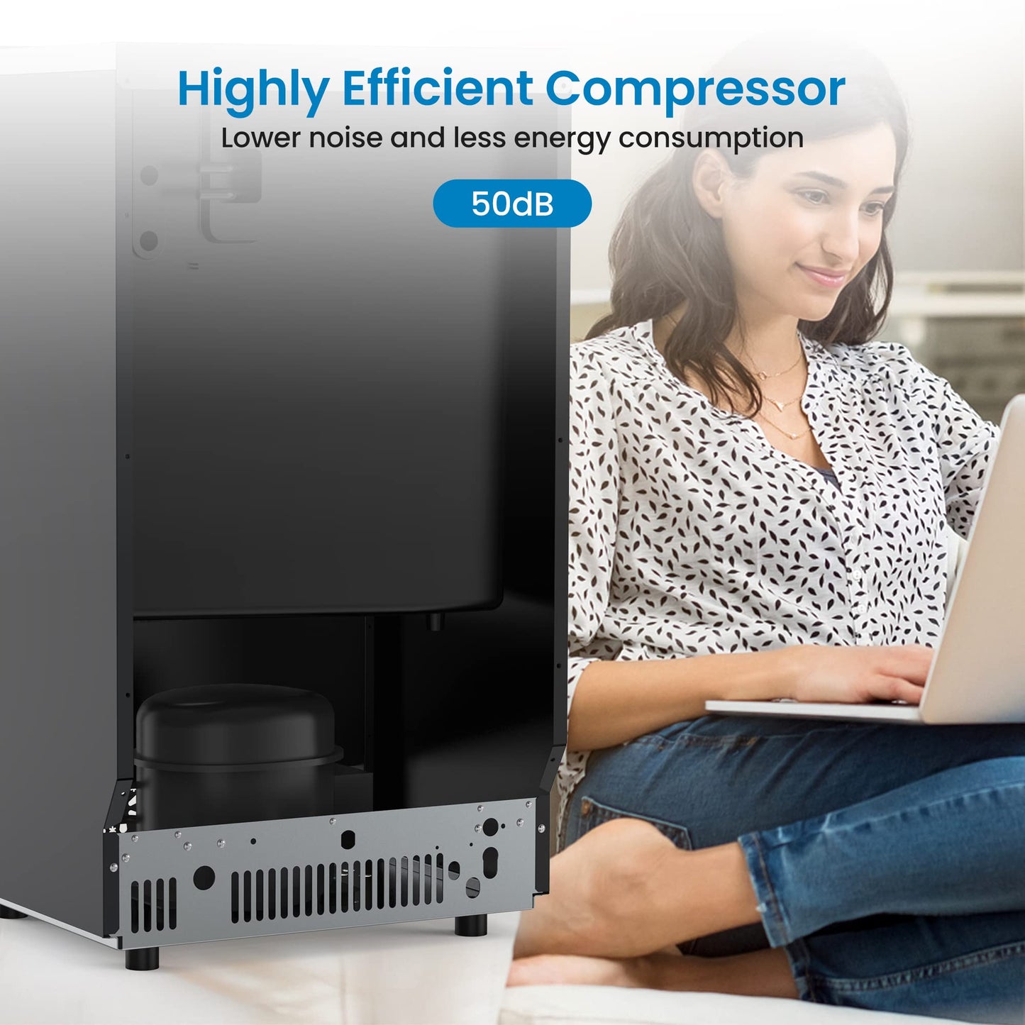 Aconee 150LBS/24H Commercial Ice Maker, Ice Maker Machine with 33LBS Storage Capacity, Stainless Steel Ice Machine for Undercounter or Freestanding, Self-Cleaning, 66 Ice Cubes Ready in 5-15Mins