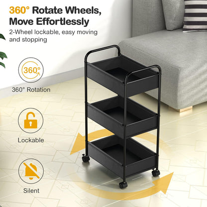 3 Tier Rolling Cart, YASONIC Storage Cart with Handle and Lockable Wheels,