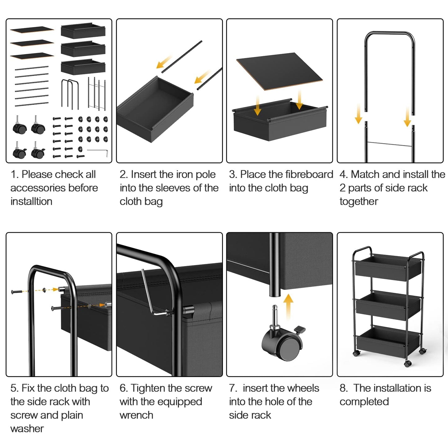 3 Tier Rolling Cart, YASONIC Storage Cart with Handle and Lockable Wheels,