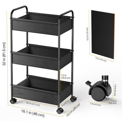 3 Tier Rolling Cart, YASONIC Storage Cart with Handle and Lockable Wheels,