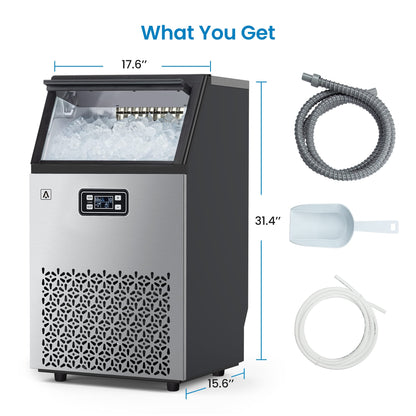 Aconee 150LBS/24H Commercial Ice Maker, Ice Maker Machine with 33LBS Storage Capacity, Stainless Steel Ice Machine for Undercounter or Freestanding, Self-Cleaning, 66 Ice Cubes Ready in 5-15Mins