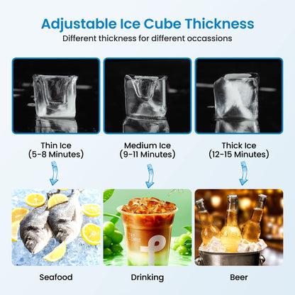 Aconee 150LBS/24H Commercial Ice Maker, Ice Maker Machine with 33LBS Storage Capacity, Stainless Steel Ice Machine for Undercounter or Freestanding, Self-Cleaning, 66 Ice Cubes Ready in 5-15Mins