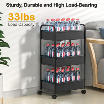 3 Tier Rolling Cart, YASONIC Storage Cart with Handle and Lockable Wheels,