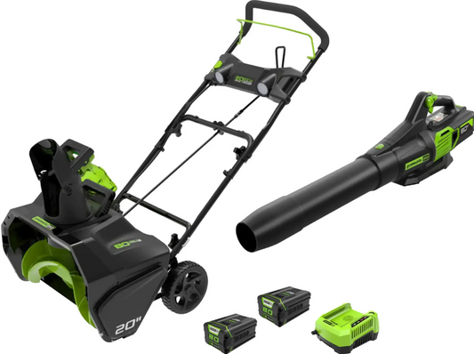 Greenworks 80V 20-Inch Snow Blower & 730 CFM Handheld Blower Combo Kit with 2x 4.0 Ah Batteries & Rapid Charger