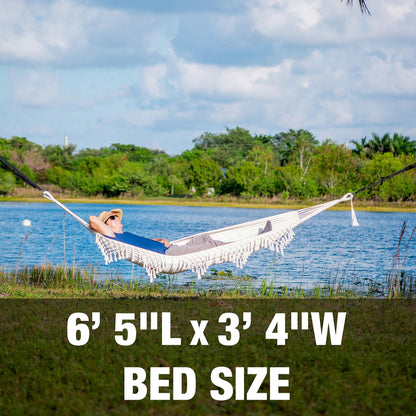 Bliss Hammocks 40 Wide Brazilian Style Hammock in a Bag with Decorative Fringe & Hanging Hardware, 250 lb. Capacity