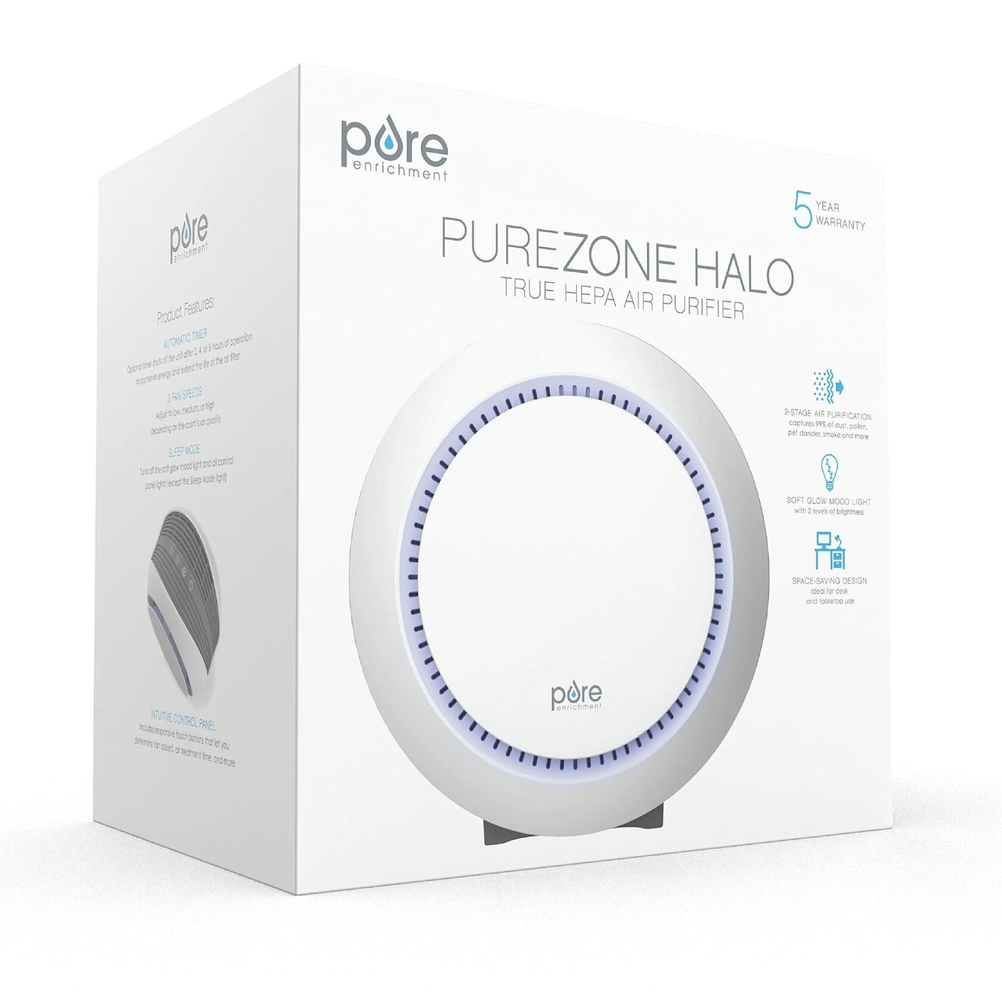 Pure Enrichment PureZone Halo Medium Room Air Purifier with 2 Stage Filtration - Graphite