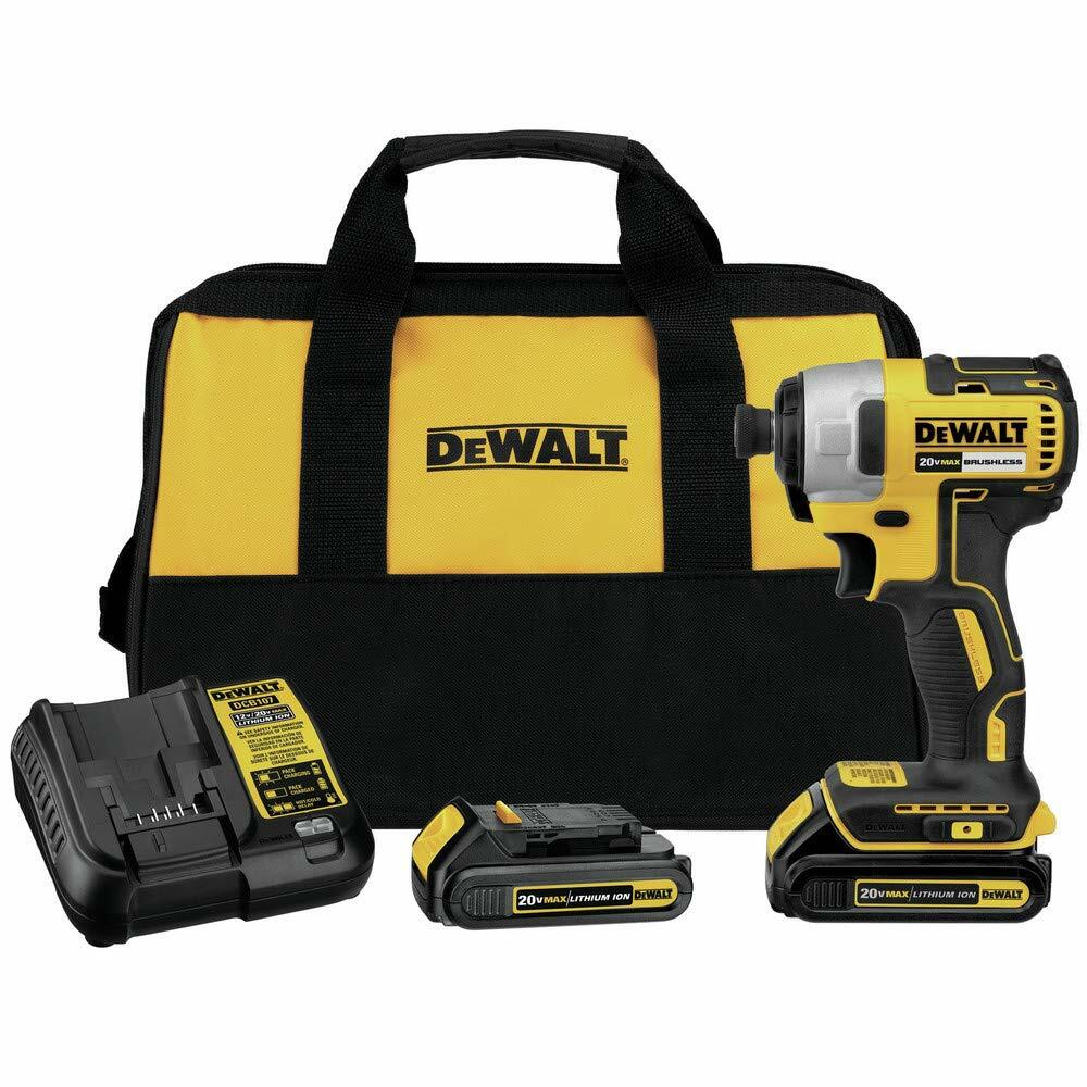 DeWalt 20V MAX Brushless Cordless Impact Driver Kit with Charger & Kit Bag