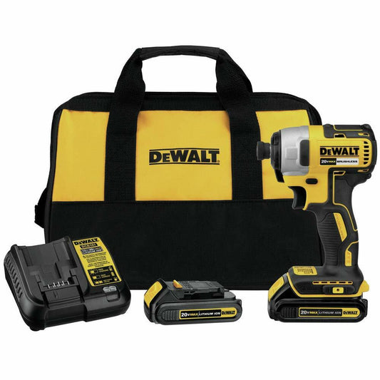 DeWalt 20V MAX Brushless Cordless Impact Driver Kit with Charger & Kit Bag