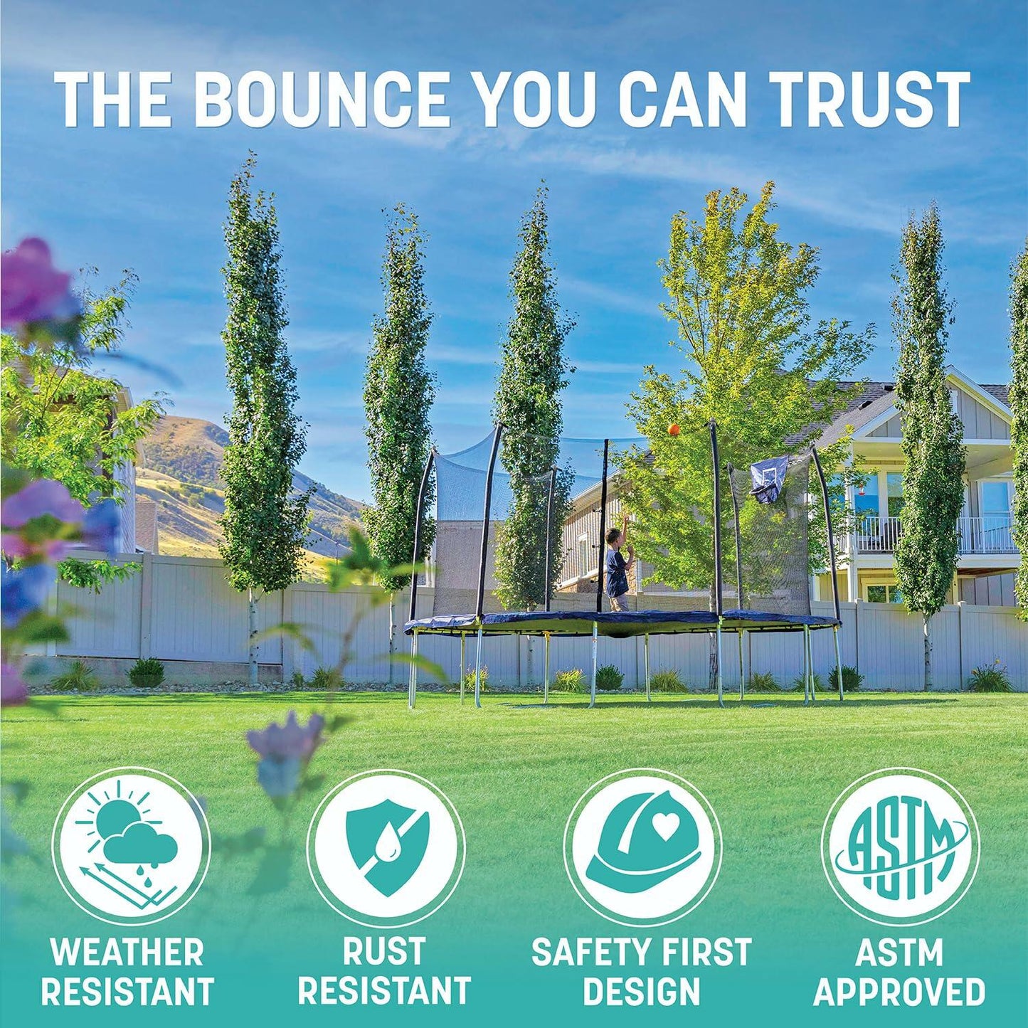 Skywalker Trampolines Jump N' Dunk Trampoline with Safety Enclosure and Basketball Hoop