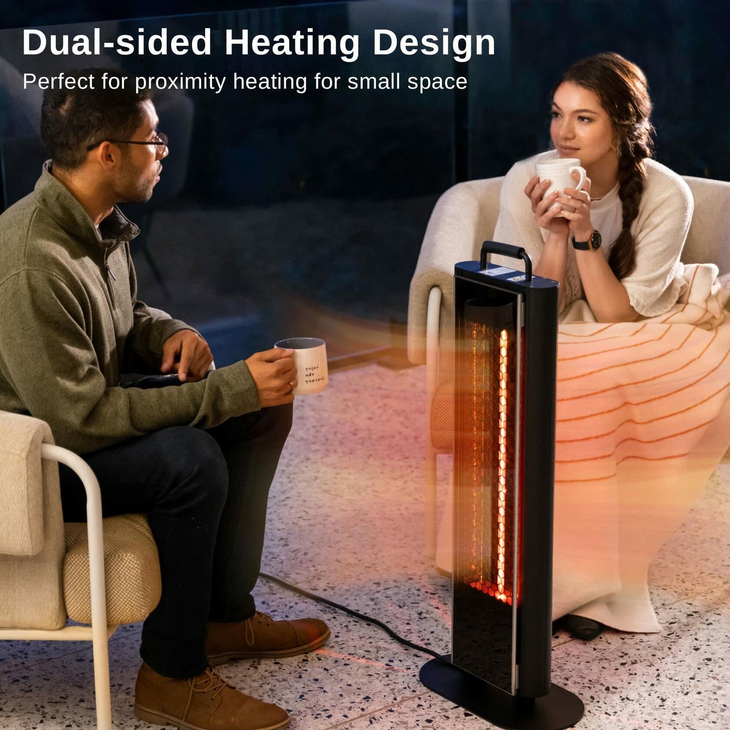 EAST OAK 1500W Patio Heater, Table Side Portable Electric Heater with Double-Sided Heating & 3 Heating Levels, IP65 Waterproof Outdoor Heater with Remote, and Protection from Tip-over & Overheating
