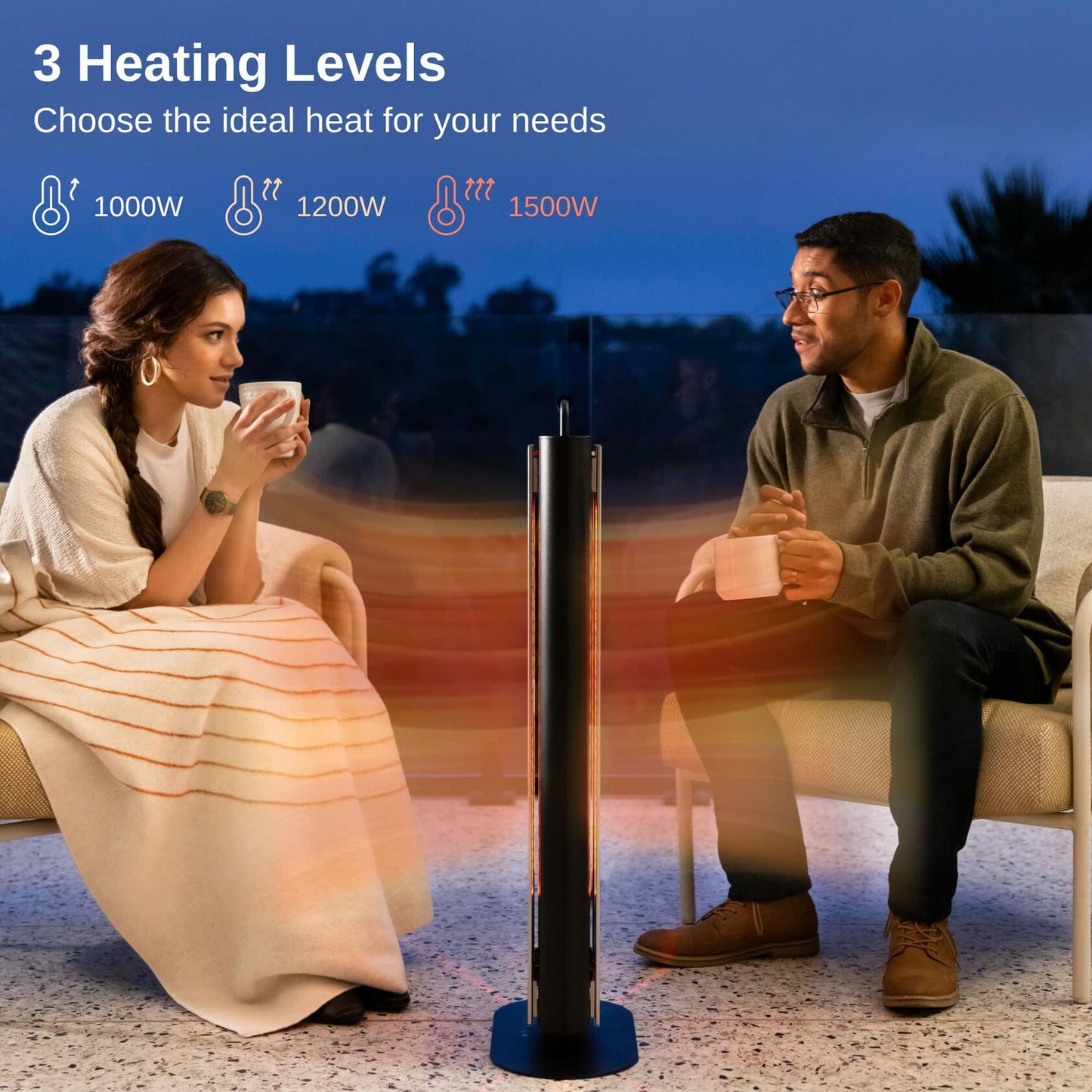 EAST OAK 1500W Patio Heater, Table Side Portable Electric Heater with Double-Sided Heating & 3 Heating Levels, IP65 Waterproof Outdoor Heater with Remote, and Protection from Tip-over & Overheating