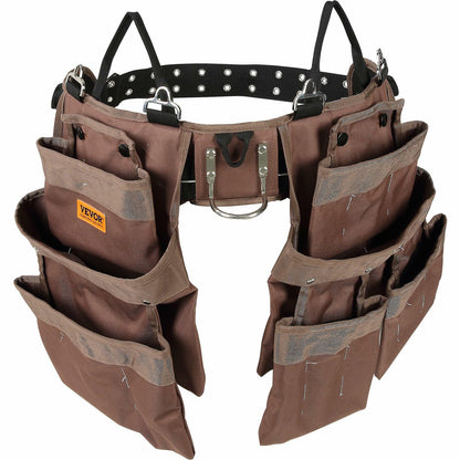 VEVOR Tool Belt, 19 Pockets, Adjusts from 32 Inches to 54 Inches, Polyester Heavy Duty Tool Pouch Bag, Detachable Tool Bag for Electrician, Carpenter, Handyman, Woodworker, Construction, Framer, Brown