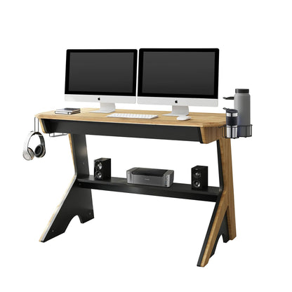 Techni Mobili Home Office Computer Writing Desk with  Two Cupholders and Headphone Hook, Pine