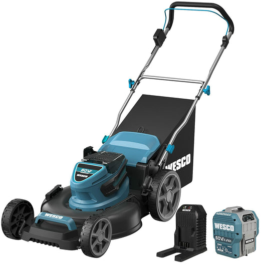 WESCO 60V 20-inch Battery Powered Push 3-in-1 Function, 7 Cutting Heights Walk-Behind Mower