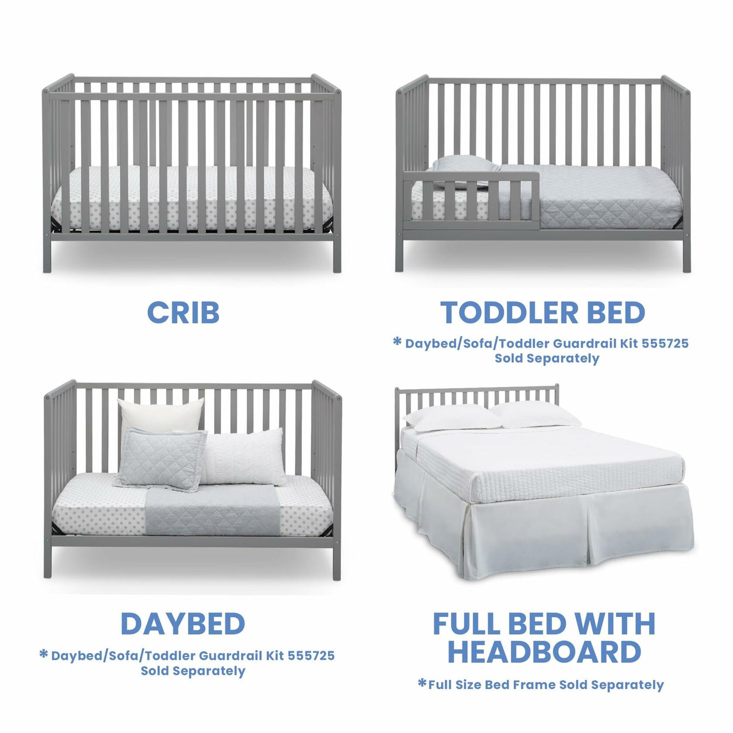 Delta Children Heartland 4-in-1 Convertible Crib - Greenguard Gold Certified, Grey 4-in-1 Crib Grey